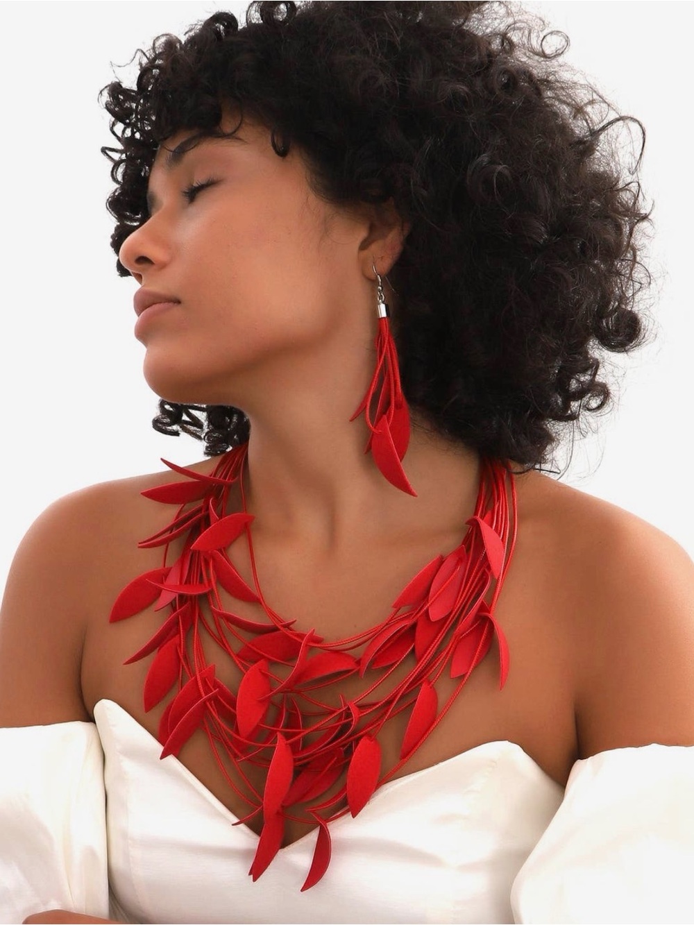 Women’s Handmade Leather Statement Necklace and Earring Set
